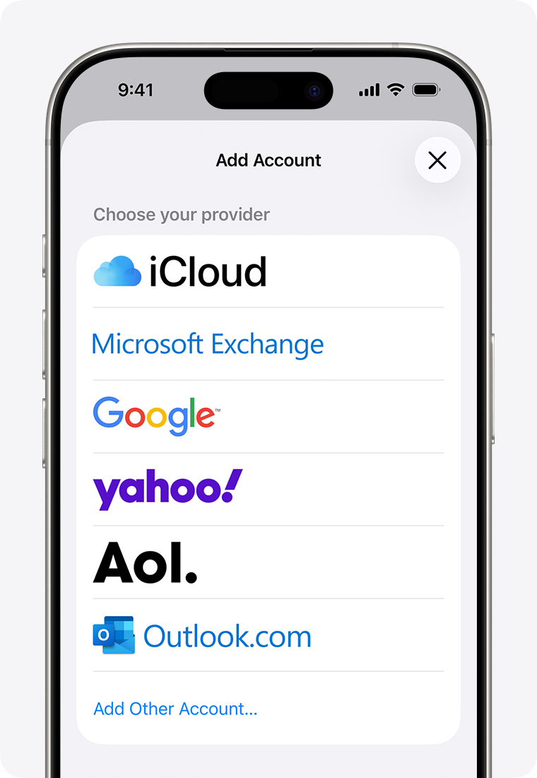 List of email account providers on iPhone