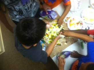 Group Decision making with squash and zucchini toppings.