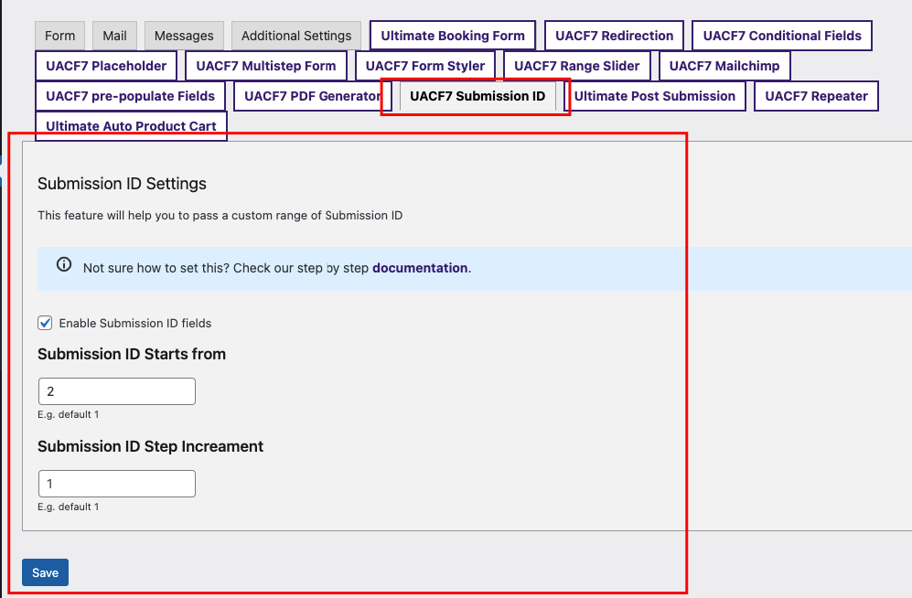 Submission ID settings | Ultra Addons for Contact Form 7
