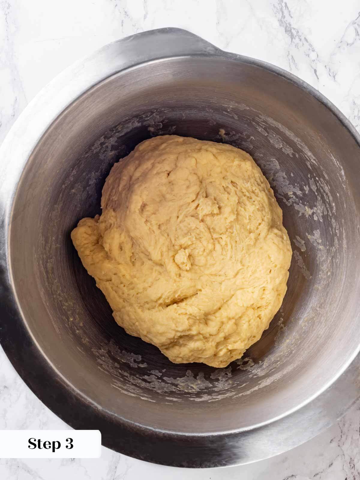 Dough for brioche bread being mixed.