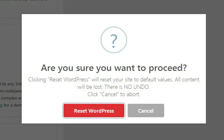 Reset WordPress