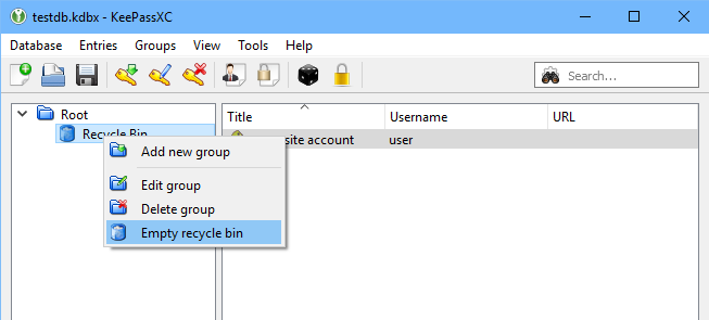 context menu of KeePassXC