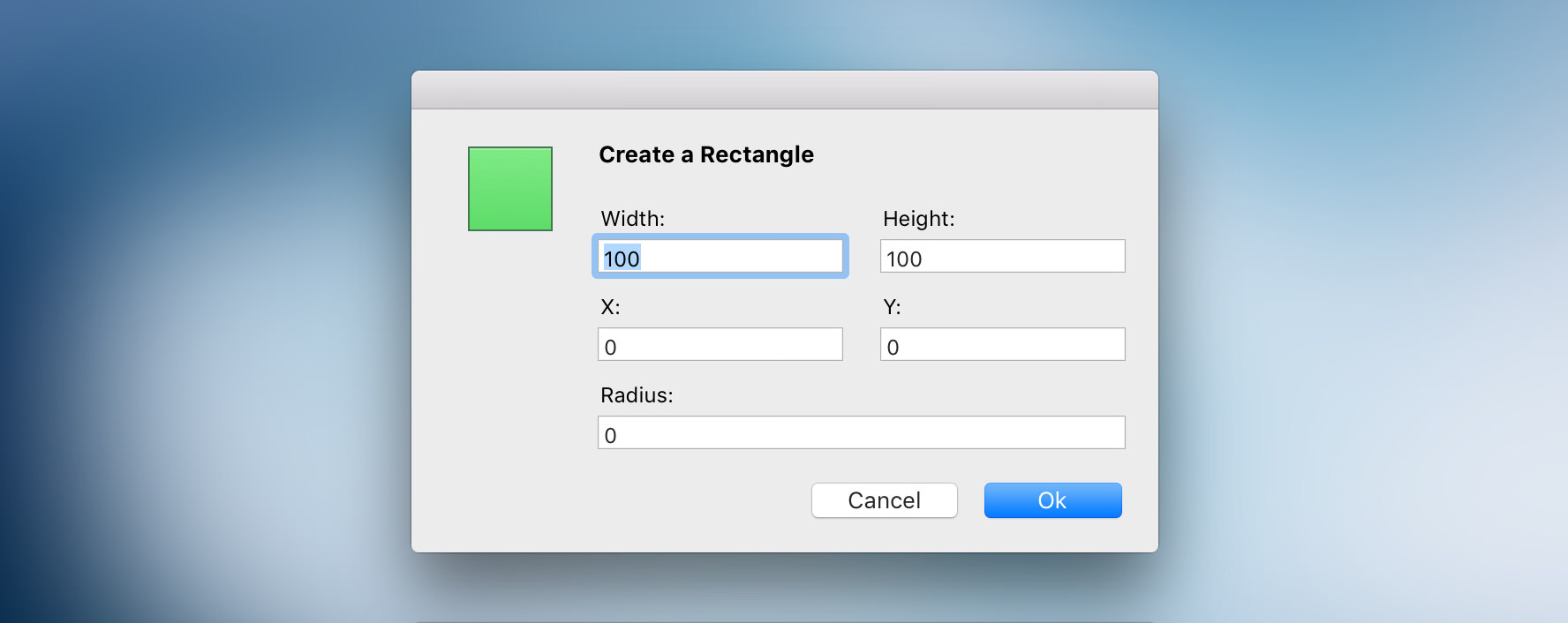 The create rectangle view