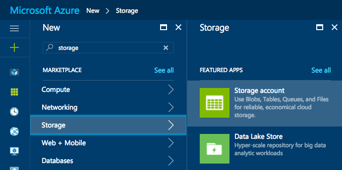 New Storage > Storage account Azure Storage account