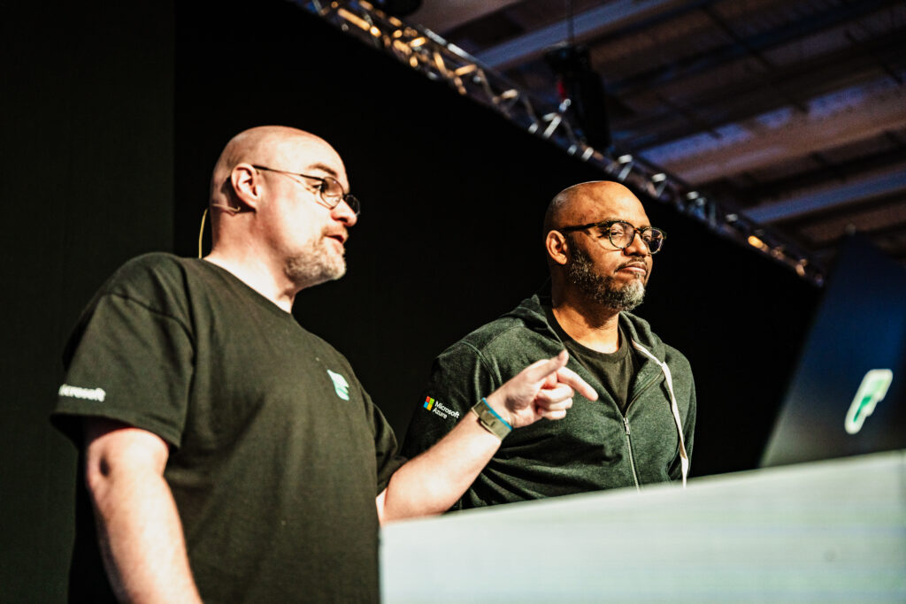 Guy in a cube, Adam Saxton and Patrick LeBlanc at SQLBits 2024