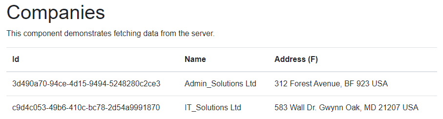 Http request fetching the Companies list in Blazor WebAssembly
