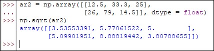Square Root Calculated For Two Dimensional Array