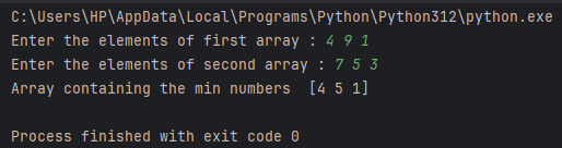 NumPy fmin() Function Output
