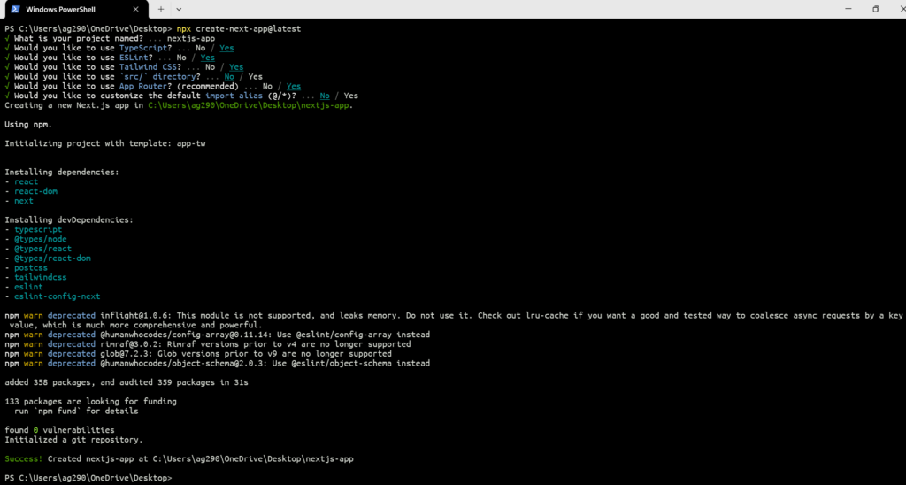 Initialising Next.js
