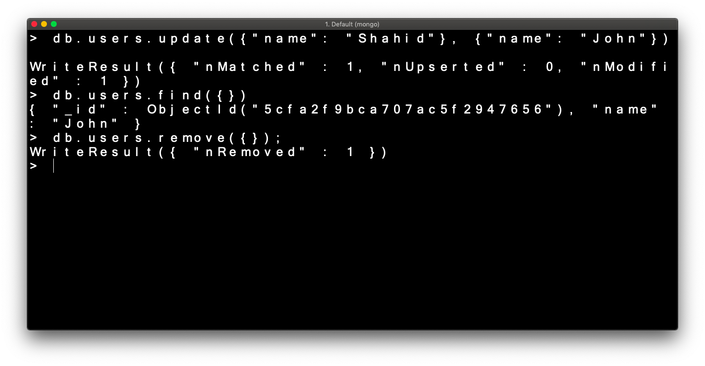 Update and delete data from mongo collection