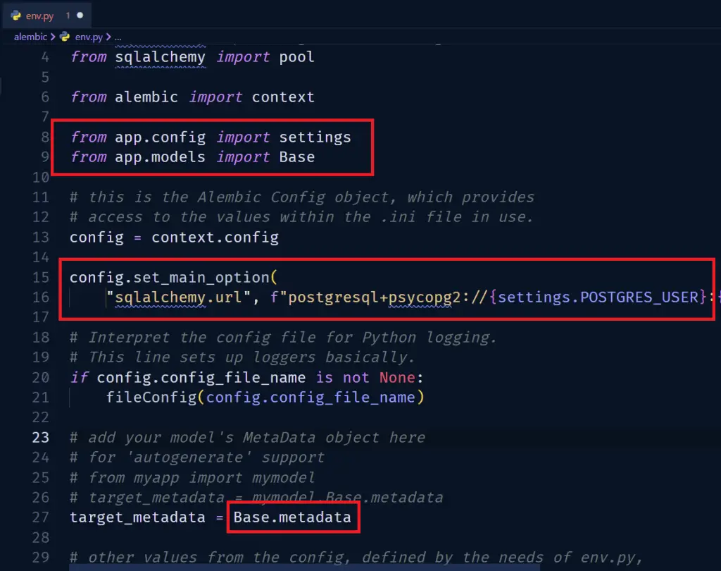 alembic env script configuration