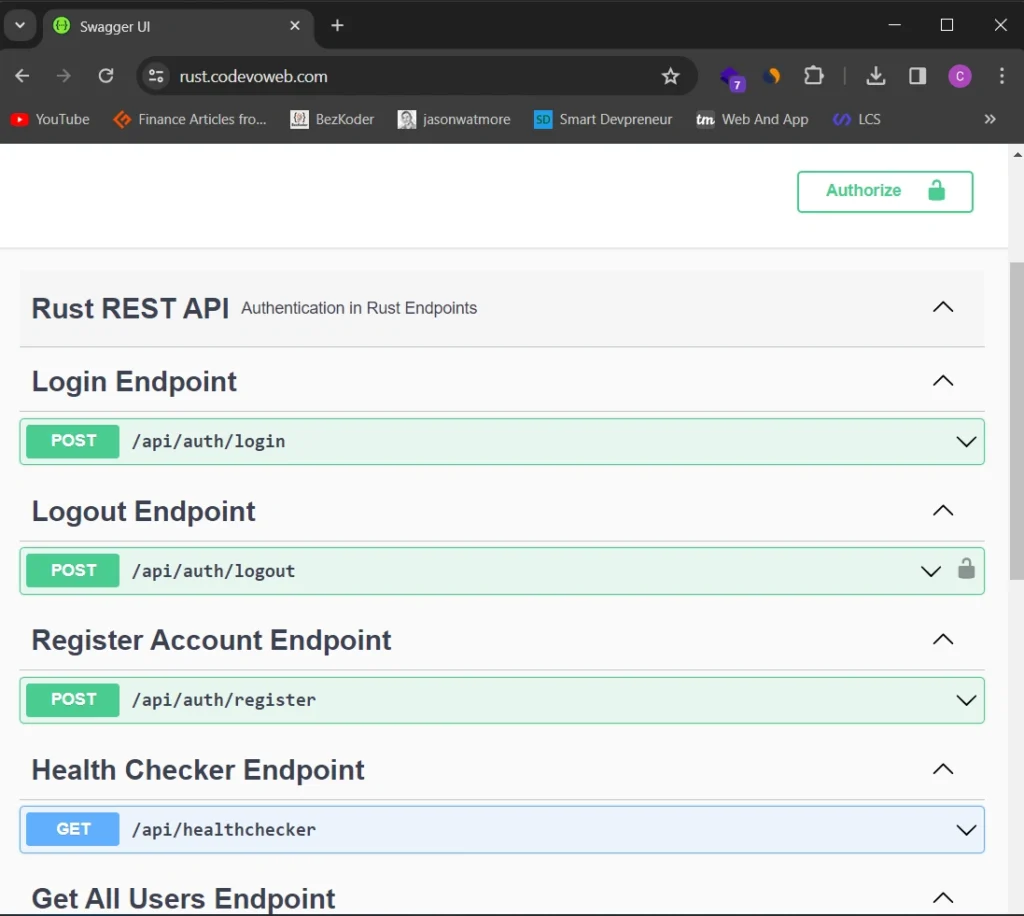 access the swagger docs of the rust application