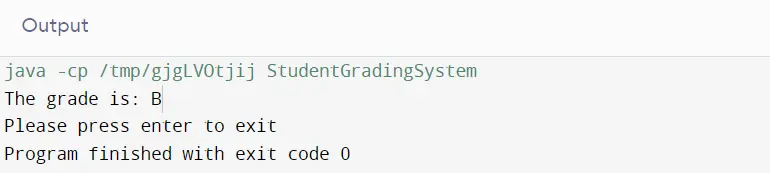 Output to calculate the grade of one student