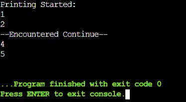 Continue Statement Output