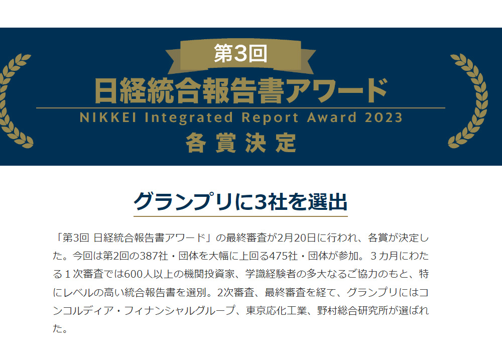 日経統合報告書アワード2023結果発表ホームページ
