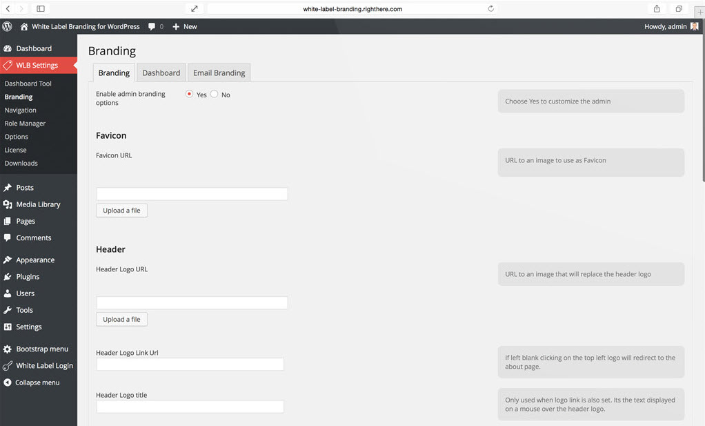 White Label Branding for WordPress Options