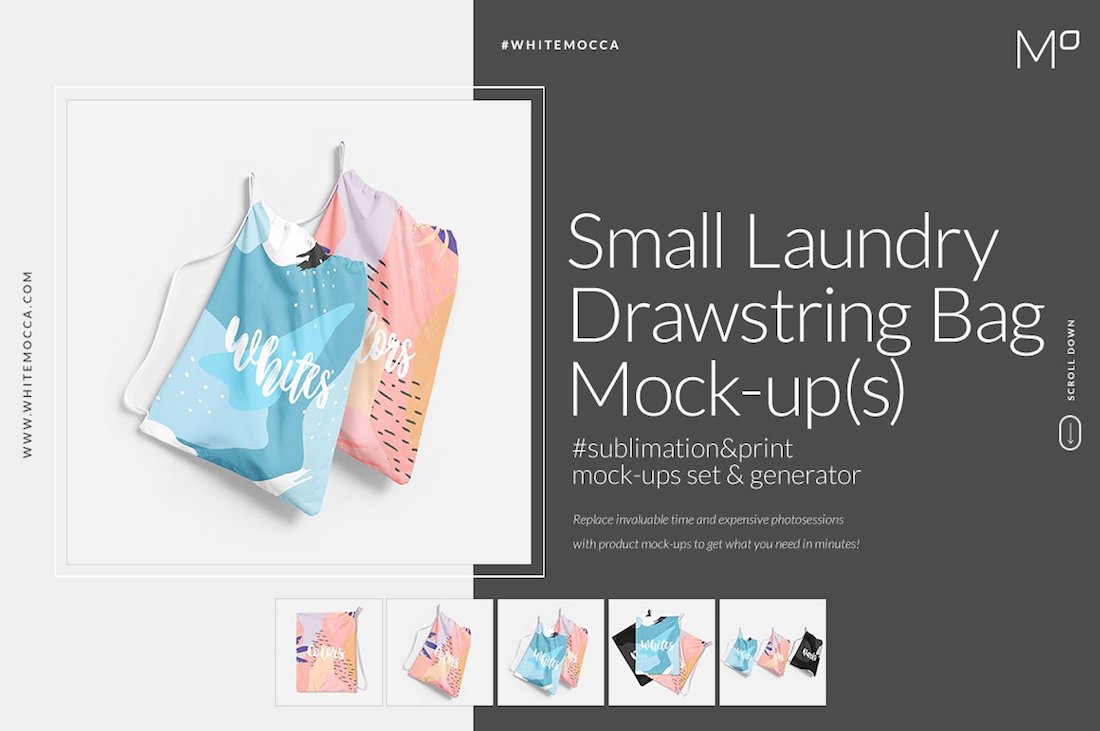 small laundry drawstring bag mockup