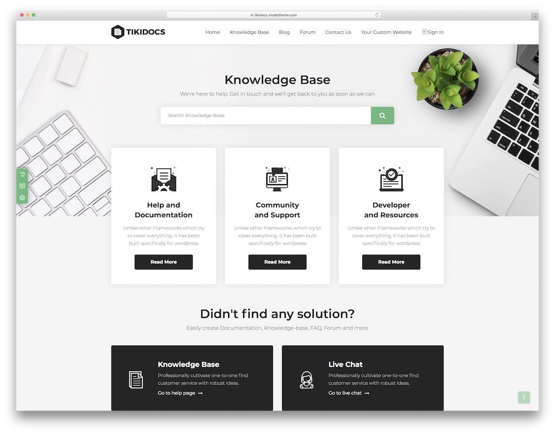 tikidocs knowledge base wiki faq support wordpress theme