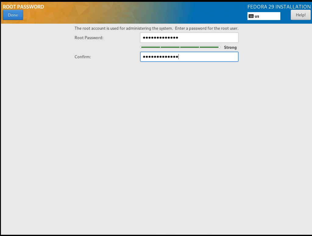 Install Fedora on Physical Server / VirtualBox & Vagrant 6 fedora 29 install set root password 04 min