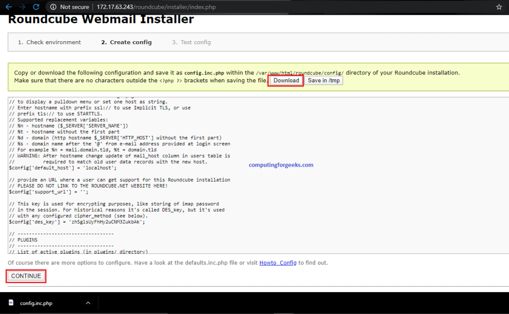 Setup Mail Server on CentOS 8 With Postfix, Dovecot, MySQL and RoundCube 5 roundcube 5 savedownloadedconfig