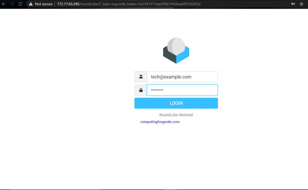 Setup Mail Server on CentOS 8 With Postfix, Dovecot, MySQL and RoundCube 9 roundcube 8 loggin