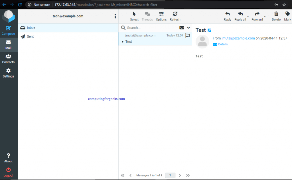 Setup Mail Server on CentOS 8 With Postfix, Dovecot, MySQL and RoundCube 10 roundcube 9 inside