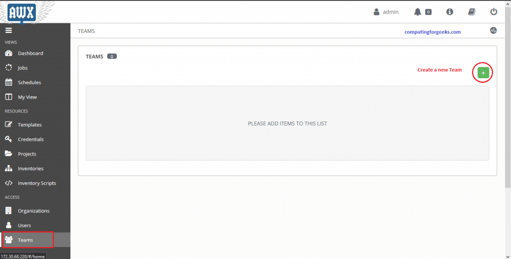 Install Ansible AWX on Rocky Linux 10 / RHEL 10 / AlmaLinux 4 AWX create new team form
