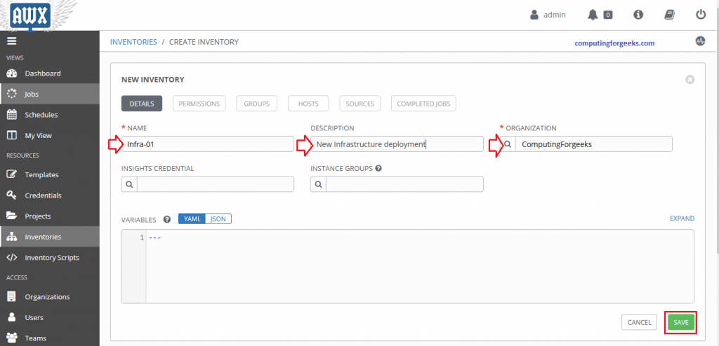 Install Ansible AWX on Rocky Linux 10 / RHEL 10 / AlmaLinux 15 AWX inventory details
