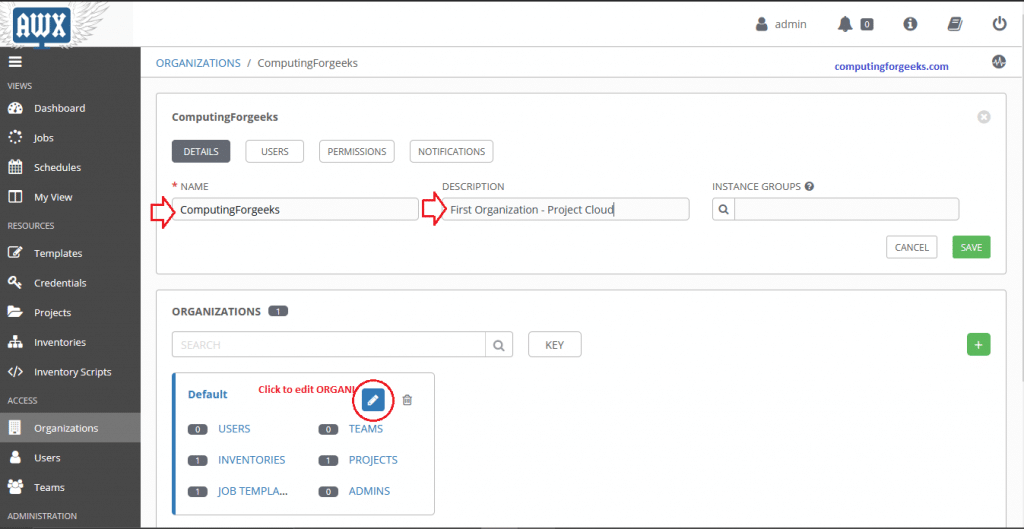 Install Ansible AWX on Rocky Linux 10 / RHEL 10 / AlmaLinux 7 AWX edit organization details
