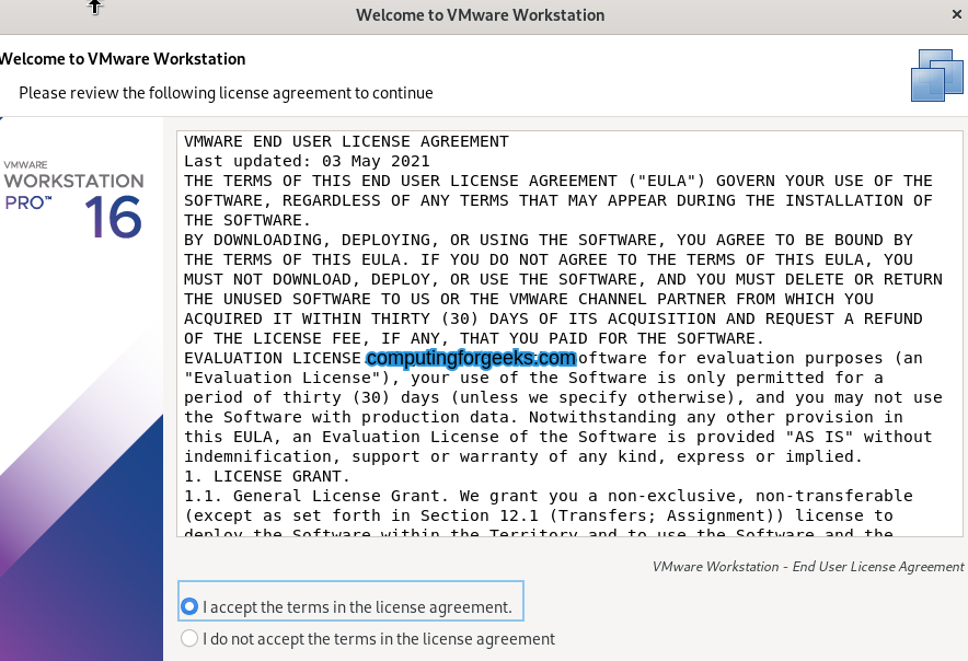 Install VMware Workstation 17 on Debian 12/11/10 4 Install VMware Player Workstation 16 on Debian 1110 3