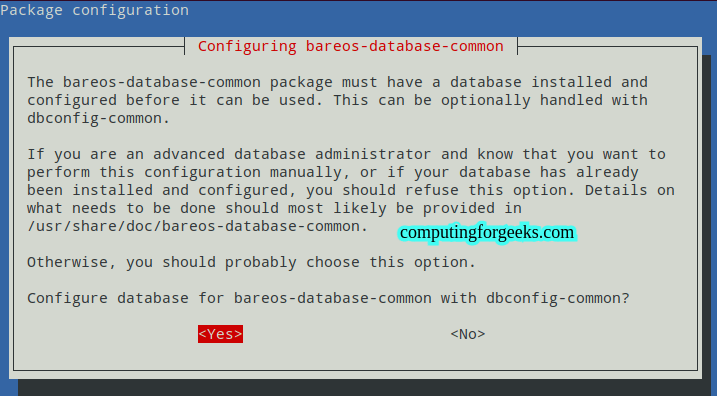 Install Bareos Backup on Debian 13 / Debian 12 2 dbconfig-common dialog asking to configure Bareos database