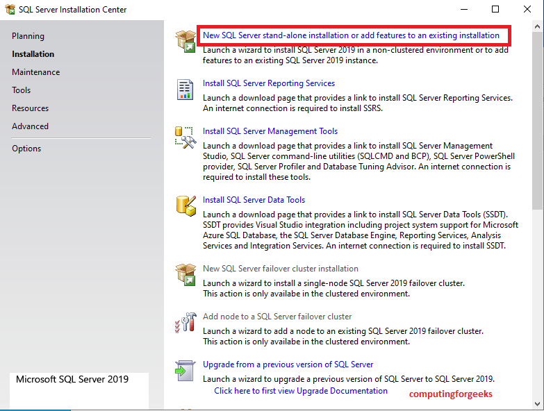 Install SQL Server 2019 Developer on Windows Server 2022 8 sqlserver2019 Choose New SQL Server standalone 8