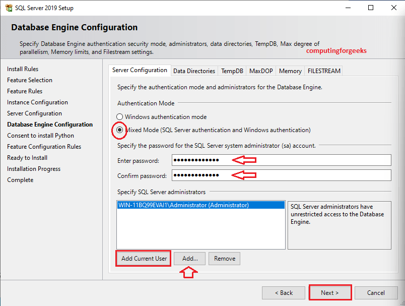 Install SQL Server 2019 Developer on Windows Server 2022 16 sqlserver2019 Database Engine configuration 16
