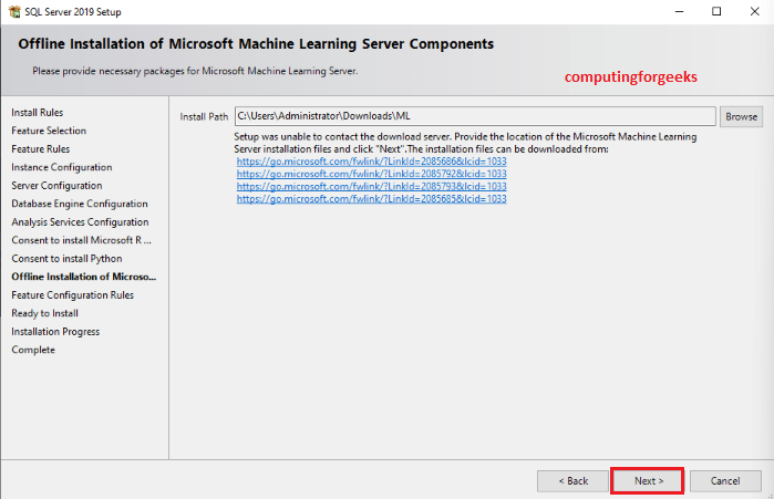 Install SQL Server 2019 Developer on Windows Server 2022 25 sqlserver2019 offline machine learning install 18 3