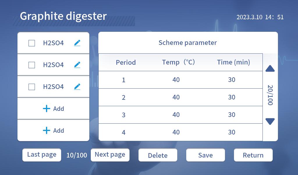 Scheme editing interface with editable scheme list and parameters