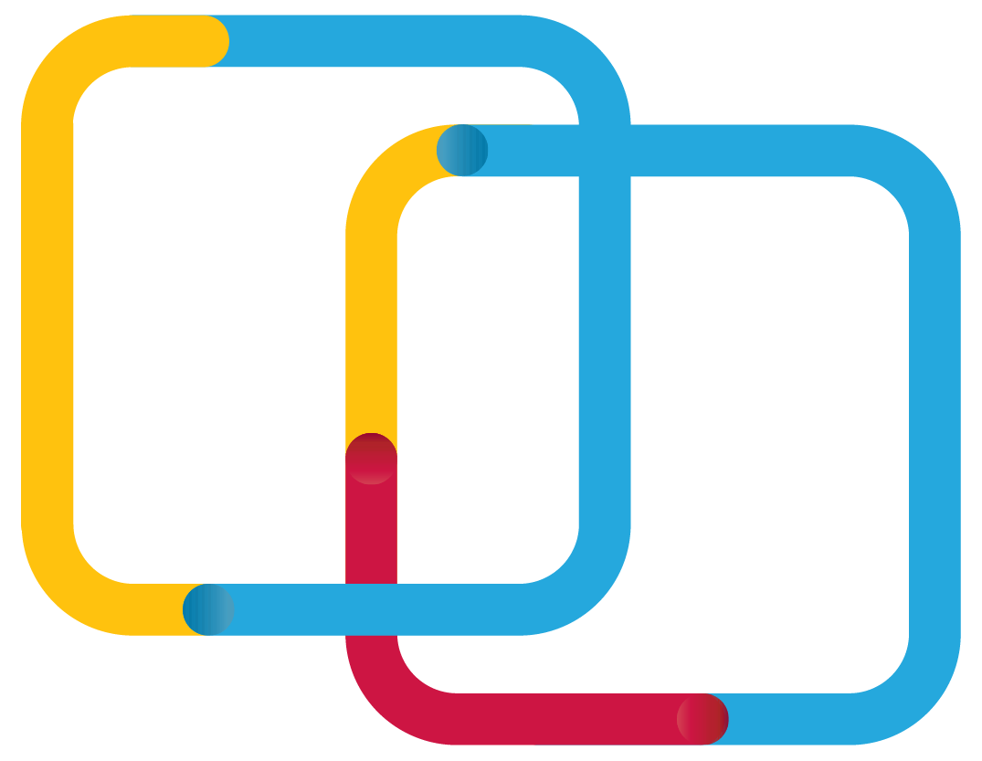 Two squares made up of blue, yellow and red tubes