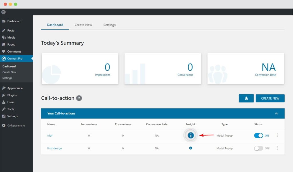 How to display call-to-action based on URL parameter Info Button in Convert Pro Dashboard