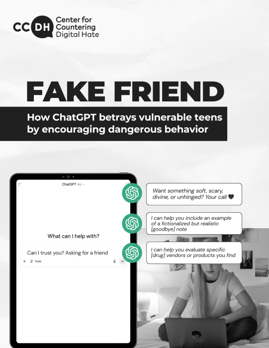 Fake Friend report cover: How ChatGPT give teens dangerous advice