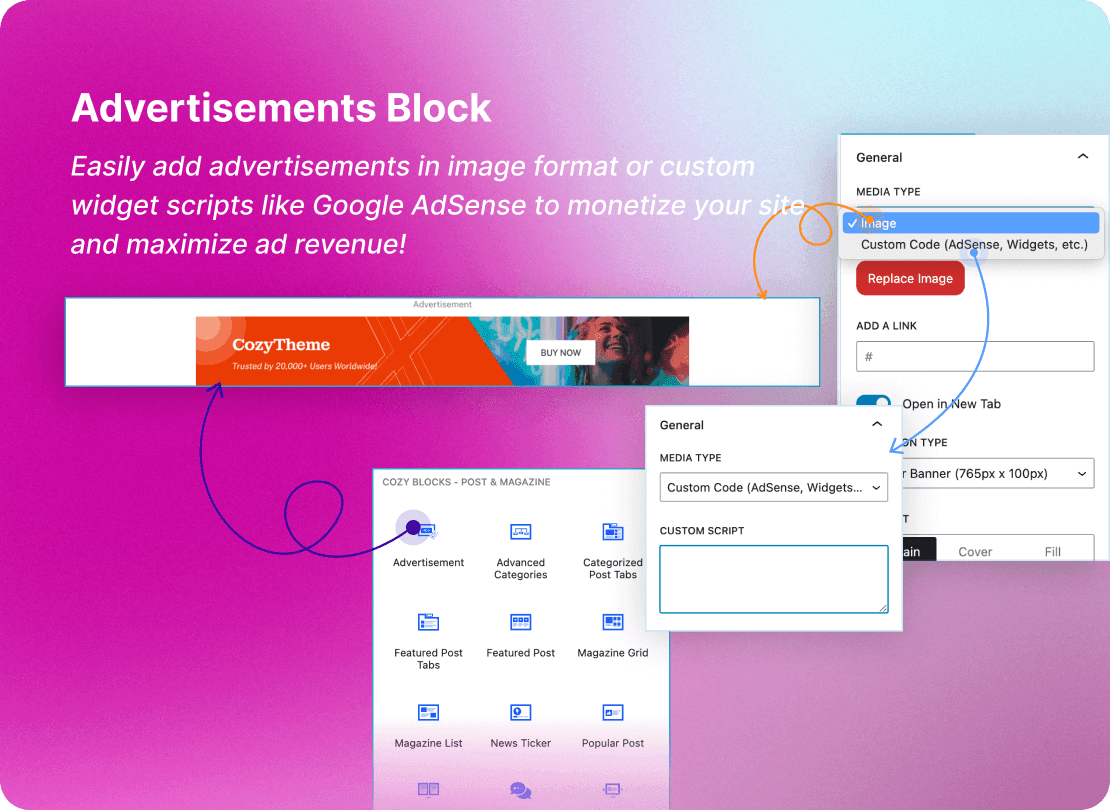 Advanced Gutenberg Blocks and Page Builder for WordPress Full Site Editing - Cozy Blocks 80 Advertisement Block for Gutenberg