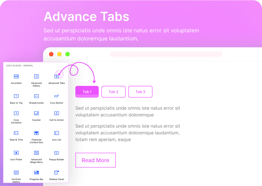 Advanced Gutenberg Blocks and Page Builder for WordPress Full Site Editing - Cozy Blocks 73 Advanced Tab block for Gutenberg