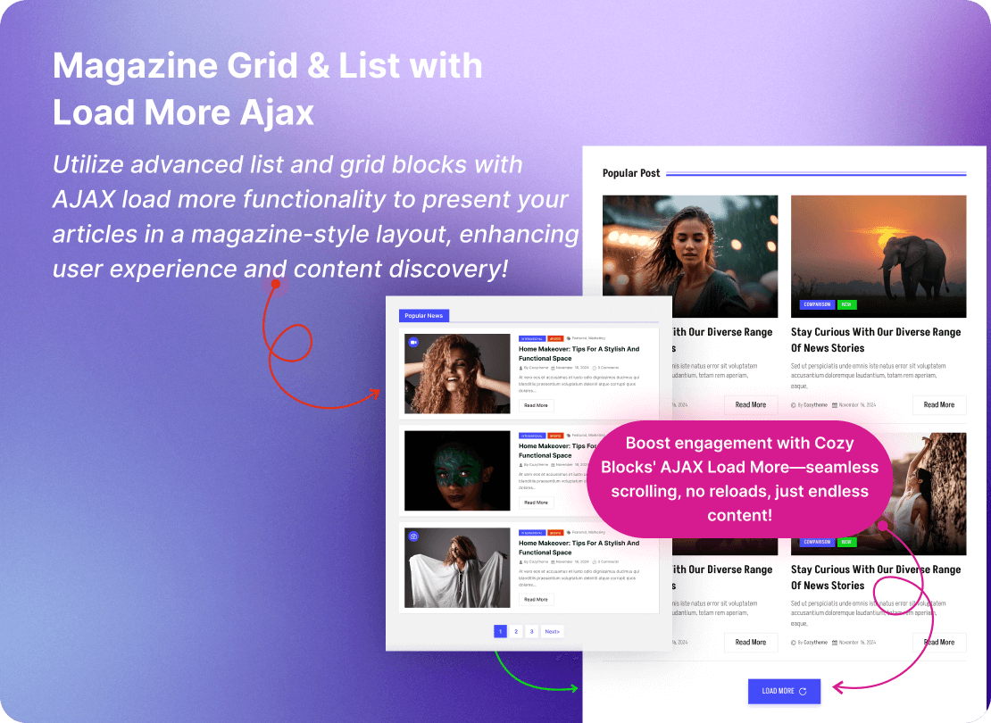 Advanced Gutenberg Blocks and Page Builder for WordPress Full Site Editing - Cozy Blocks 79 Magazine Grid blocks