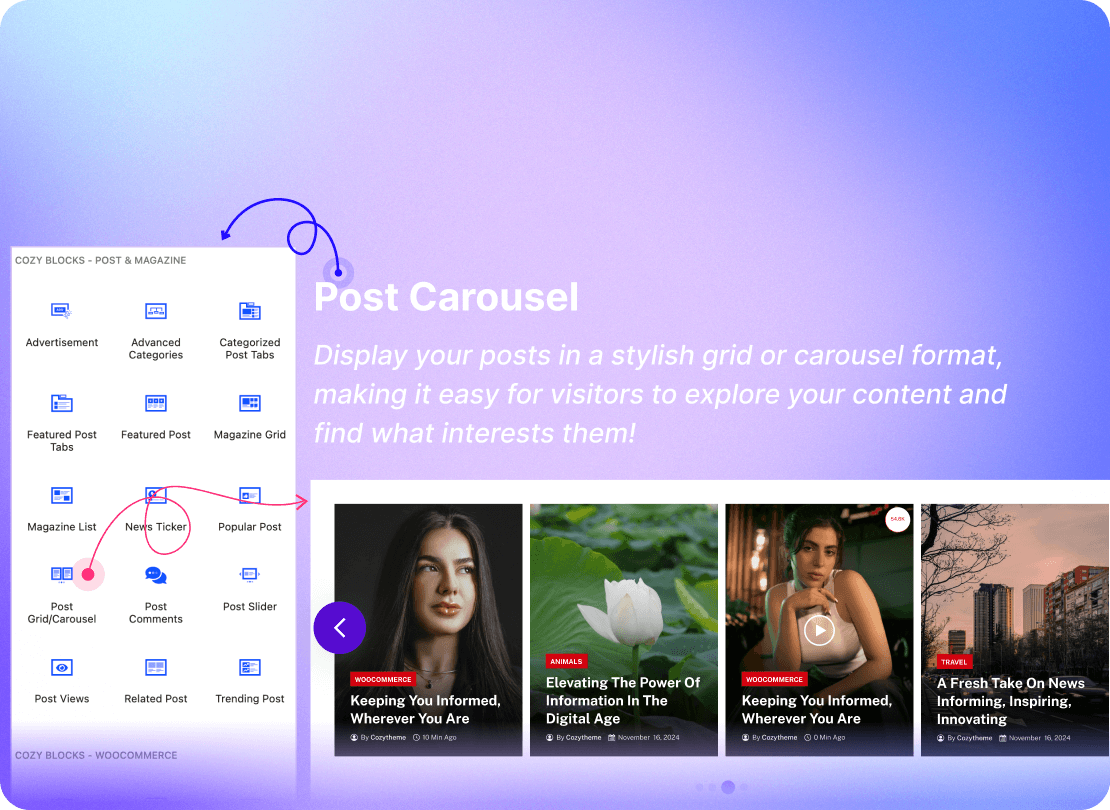 Advanced Gutenberg Blocks and Page Builder for WordPress Full Site Editing - Cozy Blocks 76 Post Carousel Block for Gutenberg