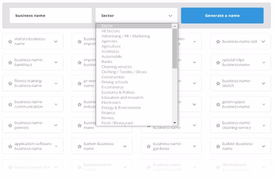 Business Name Generator select industry