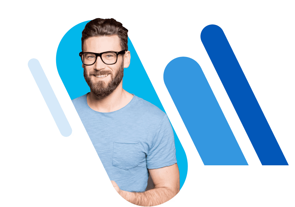 Mann mit einer Brille, Bart und hellblauen T-Shirt