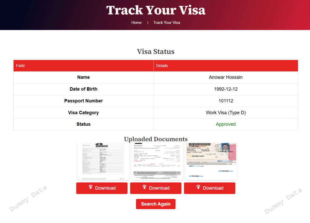 WordPress Visa Status Tracker