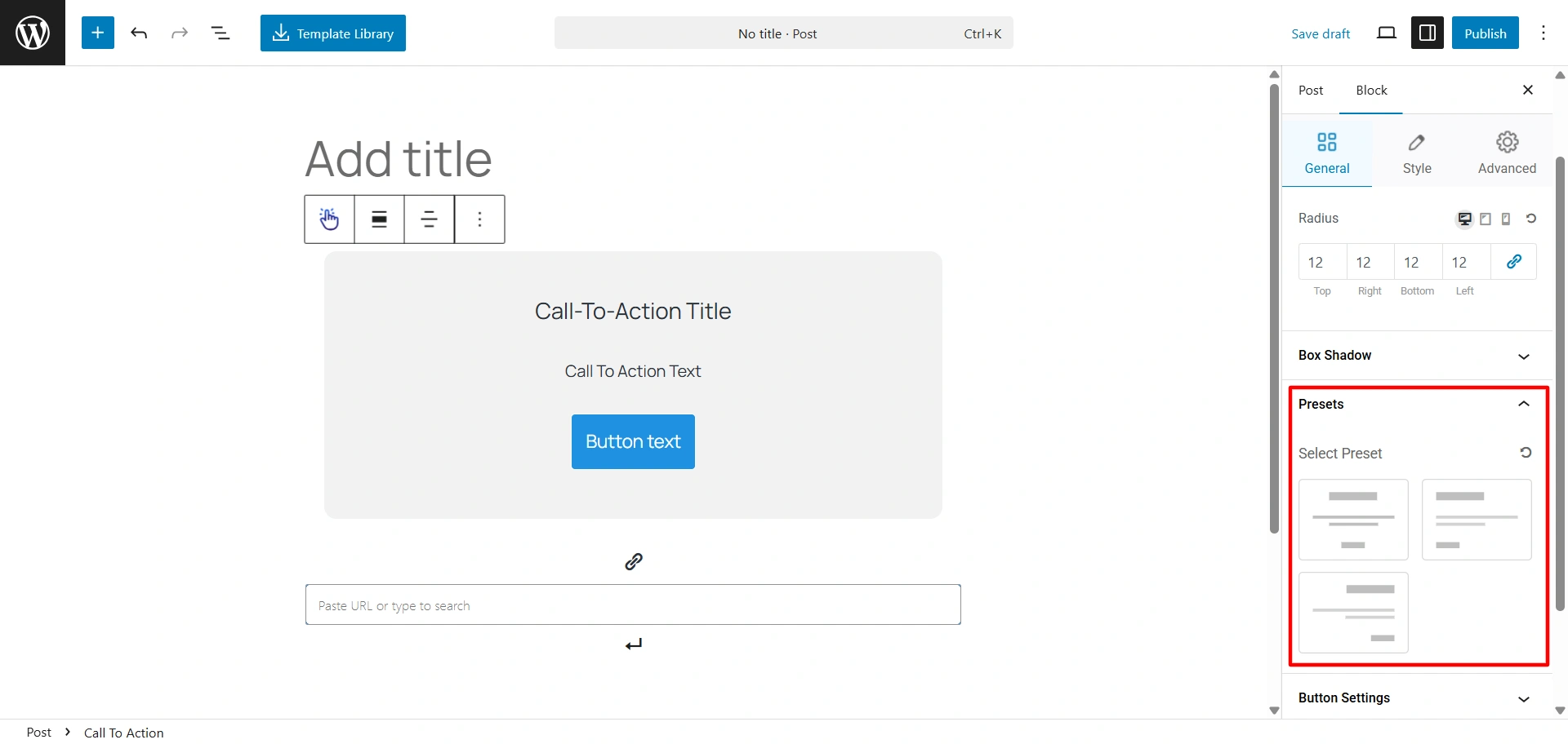 Call to action preset