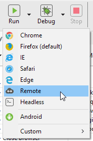 Select Remote to run the test case