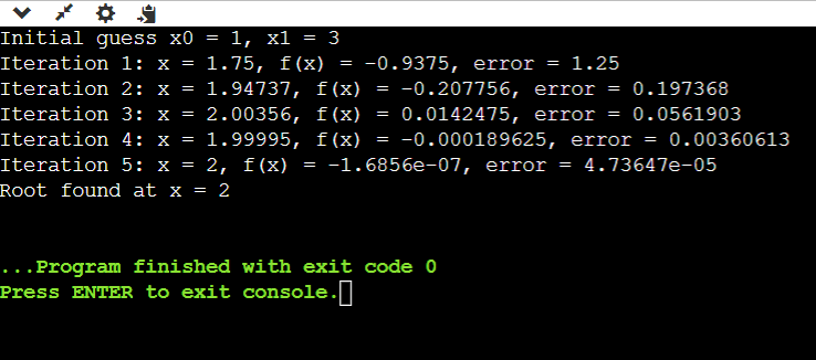 Secant Method in C++