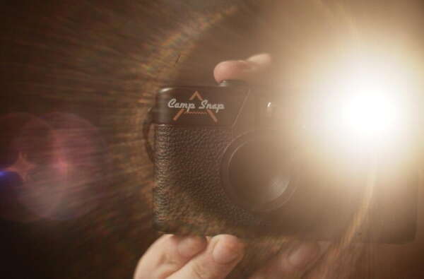 A picture of the camera's flash going off