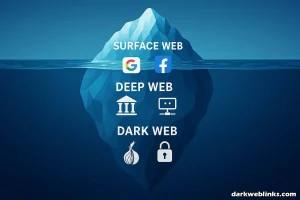 Illustration of the surface web, deep web, and dark web in iceberg layers